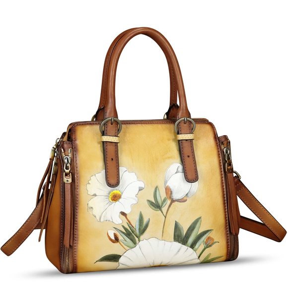 Genuine Leather Handbag Hand Painted Leather Top Handle Purse c: - Picture 6 of 7